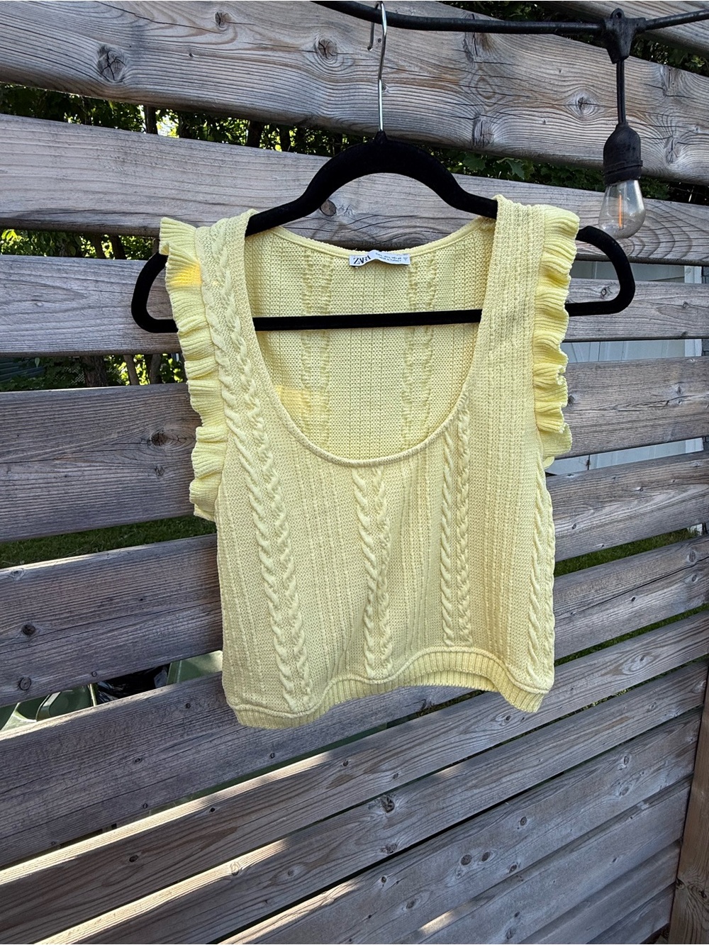 Zara Pale Yellow Cable-Knit Ruffle Tank - Picture 2 of 5